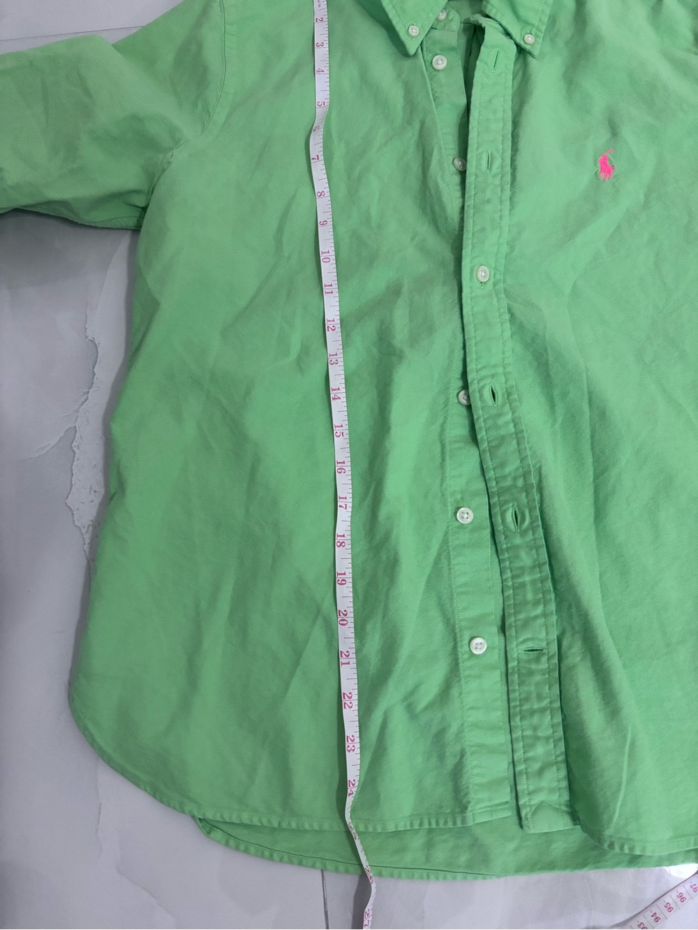 Ralph Lauren Men’s Light Green Button-Down Shirt with Pink Pony Logo